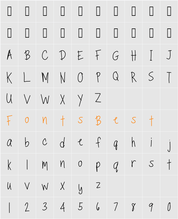 TippyToes Regular Character Map