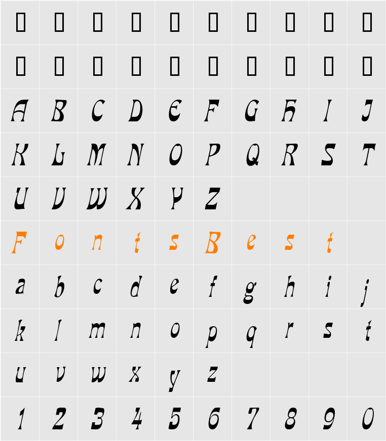 VanVeenCondensed Character Map