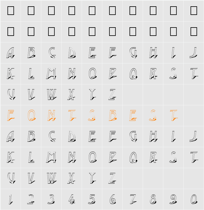 a_ModernoOtl3DShObl Character Map
