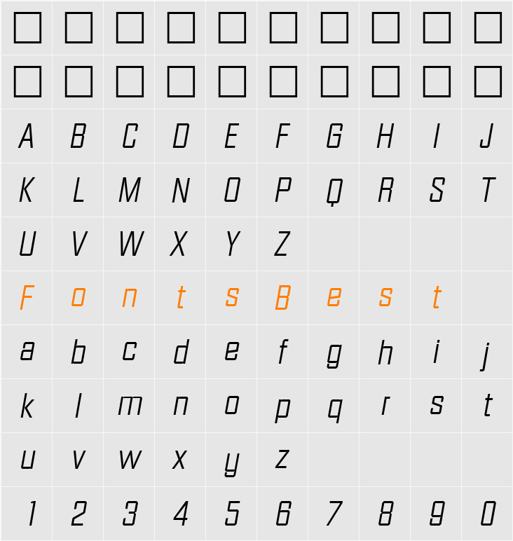 Diamante-LightIta Character Map