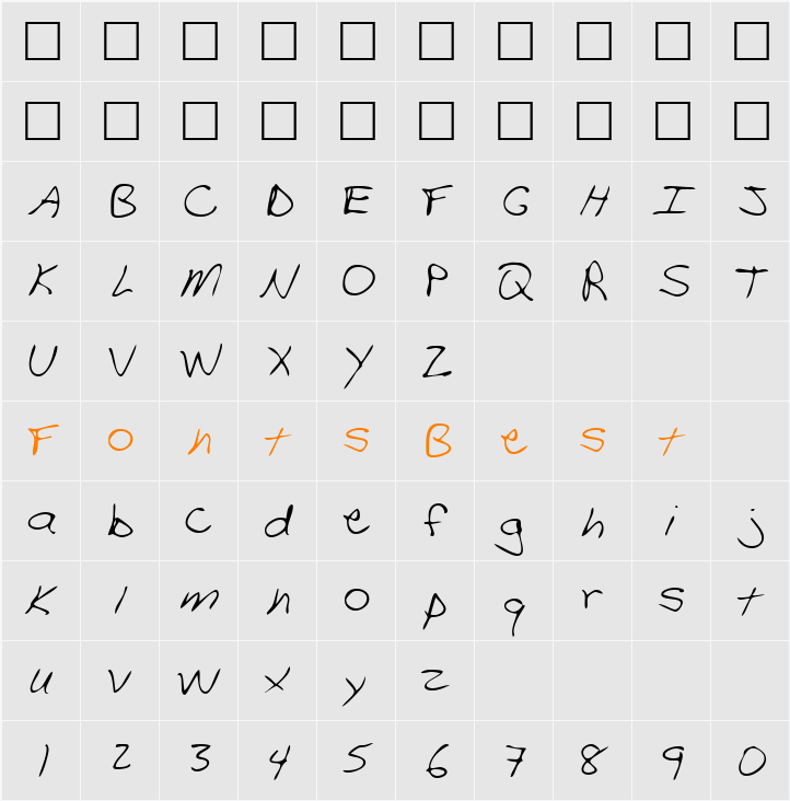 TracysHand Character Map