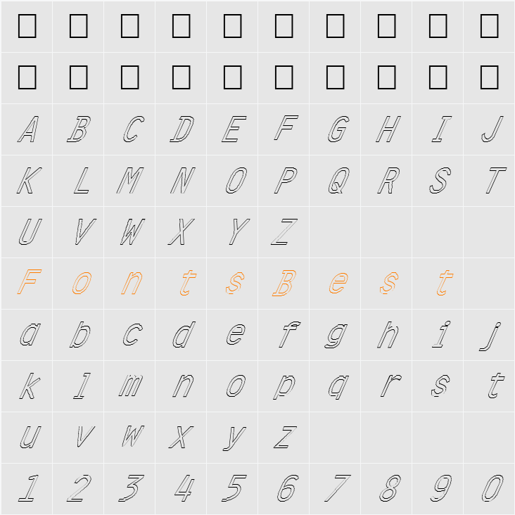 FZ DIGITAL 4 HOLLOW ITALIC Character Map
