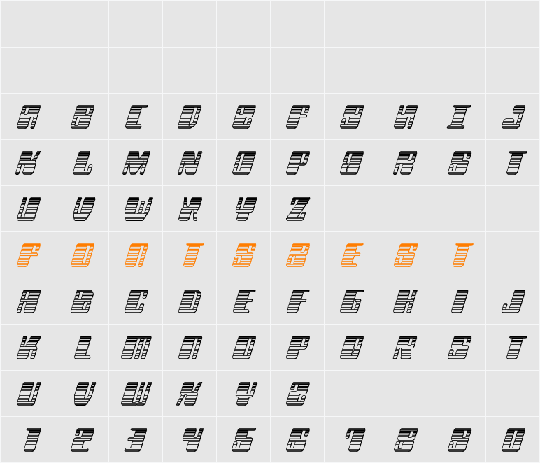 Zyborgs Chrome Italic Character Map