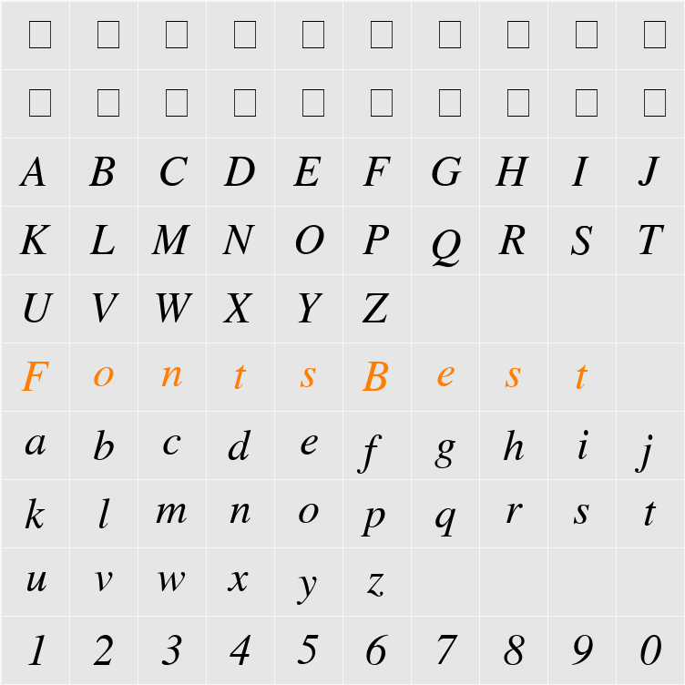 Greco SSi Character Map