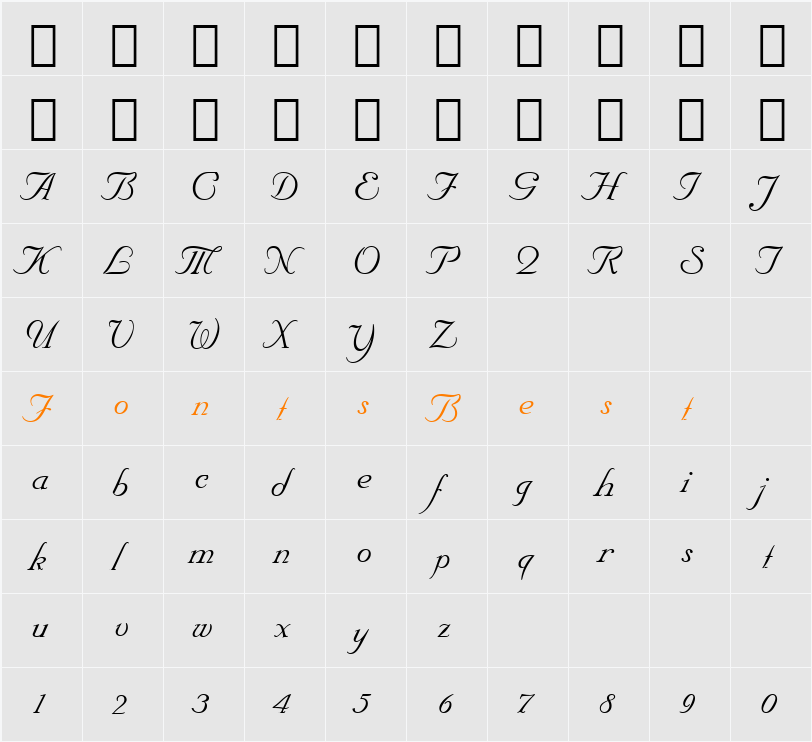 Nuptial BT Character Map