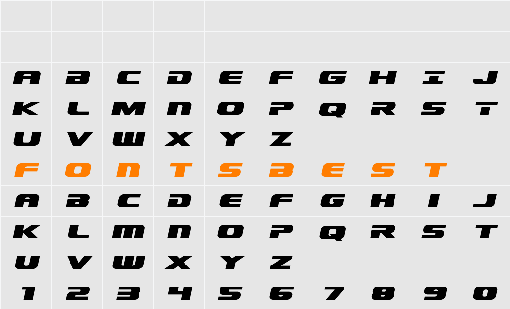 Dekaranger Expanded Italic Character Map