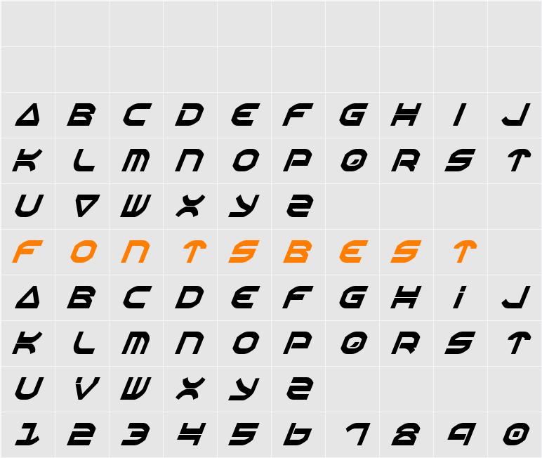 Oberon Condensed Italic Character Map