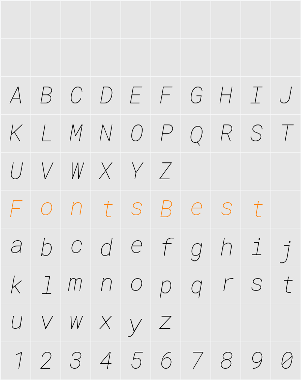 Roboto Mono Thin Character Map