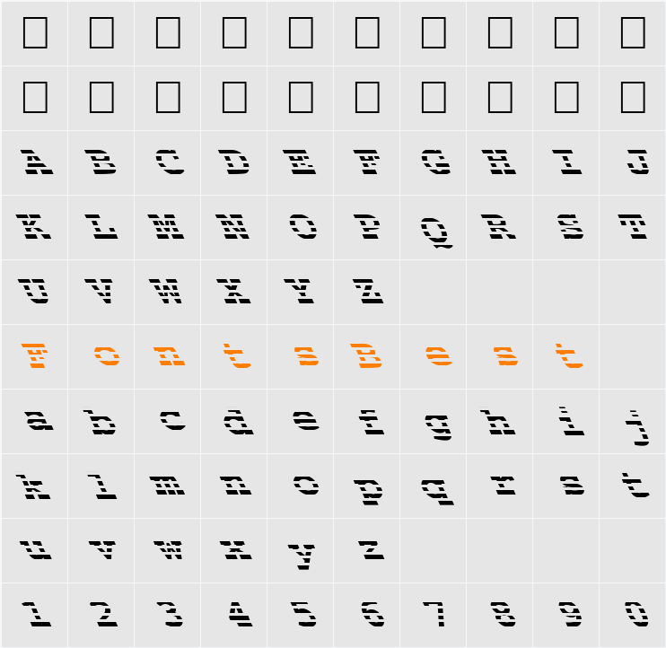 FZ BASIC 54 STRIPED LEFTY Character Map