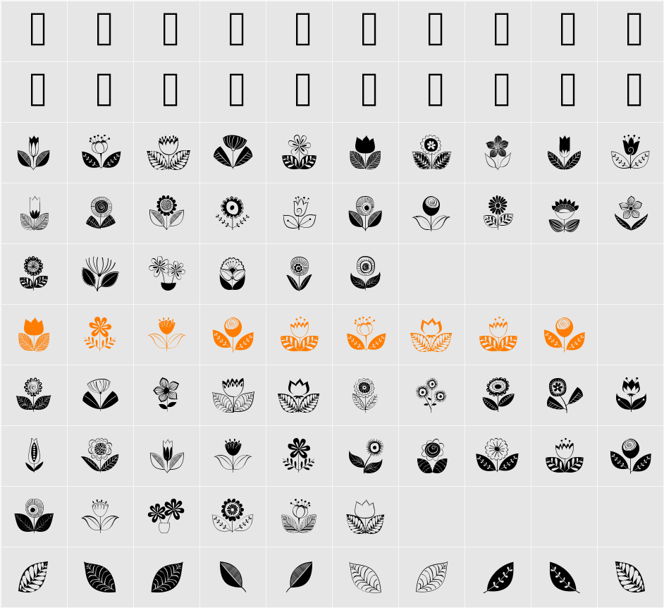 DoodleDings 2 RetroFlowers Character Map