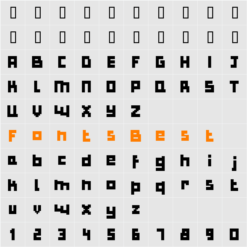 Bulky Pixels Character Map