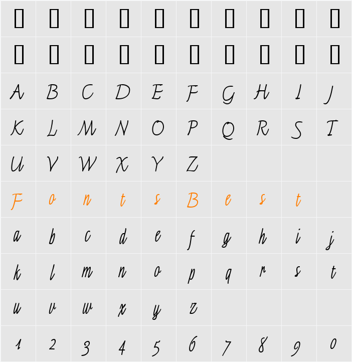 Saphire Light Script Character Map