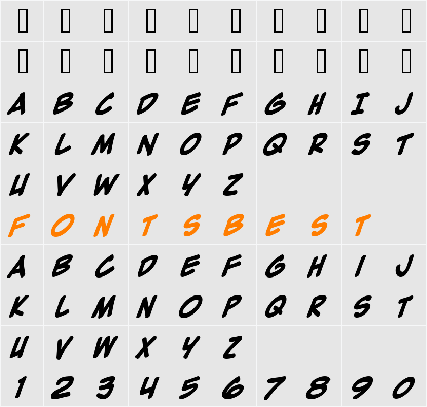 Zap Raygun V2.0 Character Map