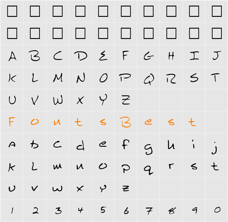 SeftonsHand Character Map