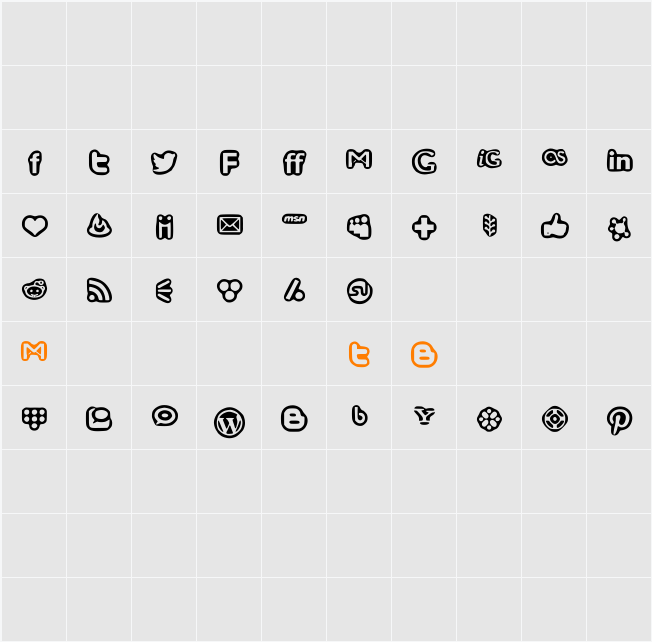 Social Media Icons Bold Character Map