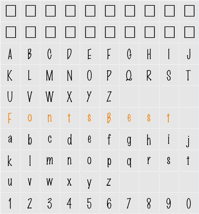 MarkingPen-Thin Character Map