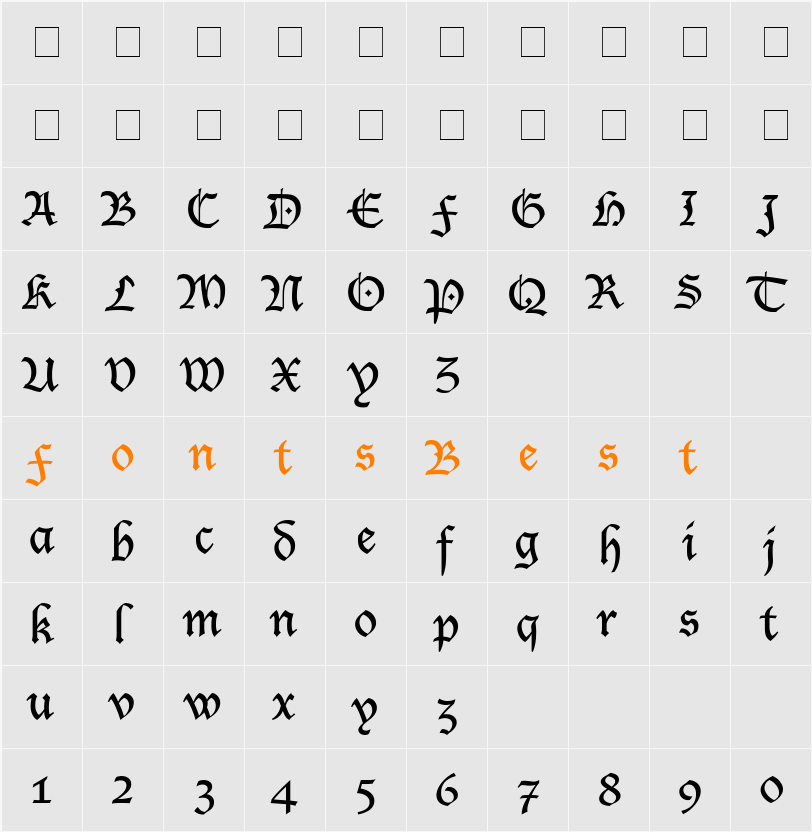 Blecklet Character Map