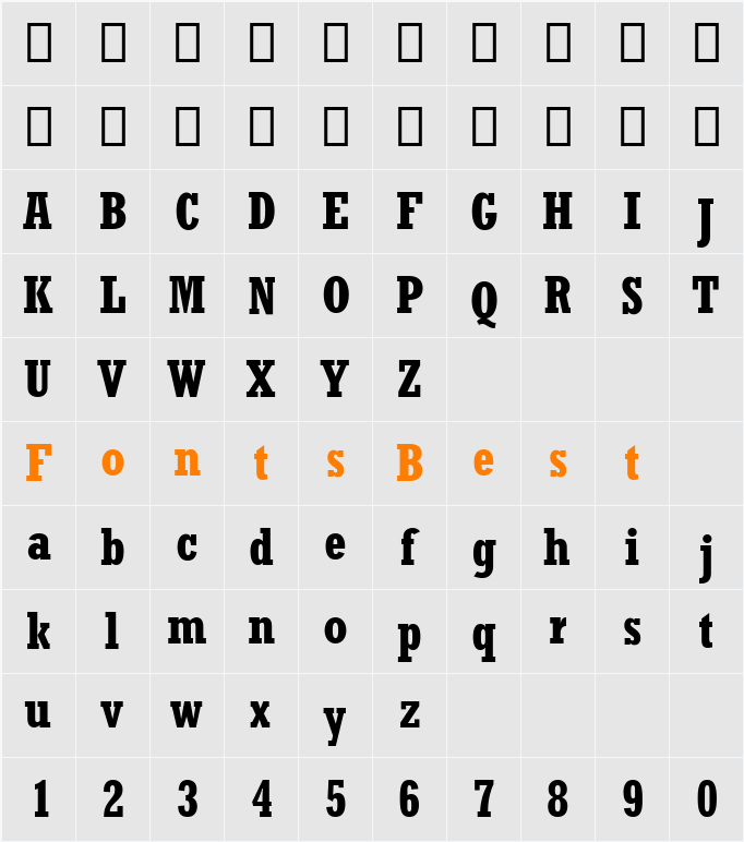 Rockwell MT Condensed Character Map
