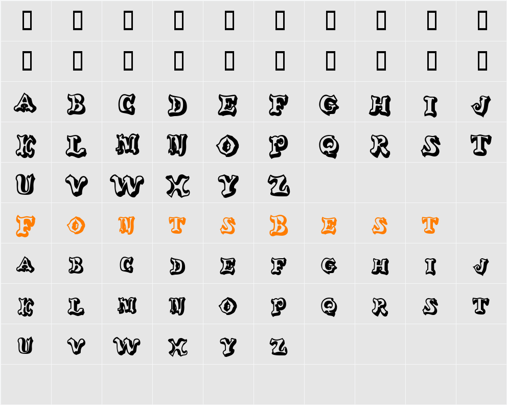 GanglyDisplayCaps Character Map