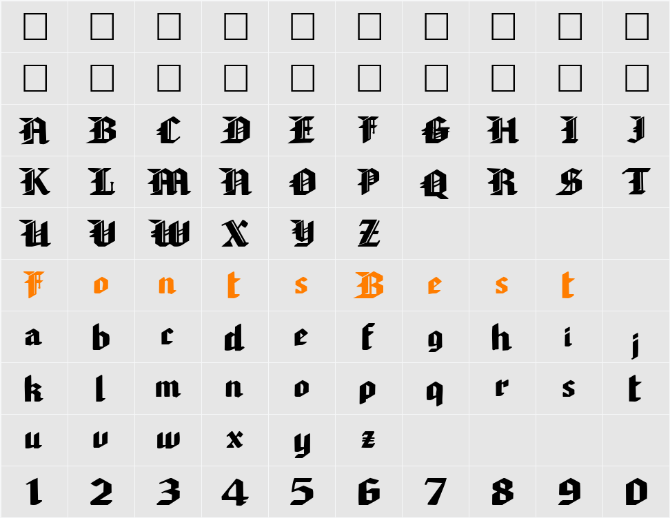 SherWoodFont99 Character Map