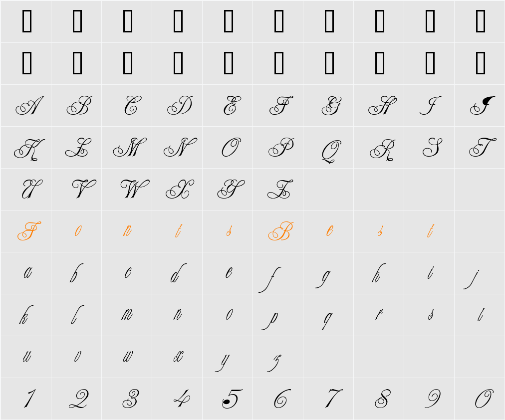 Tsarine Anastasia Script  Character Map