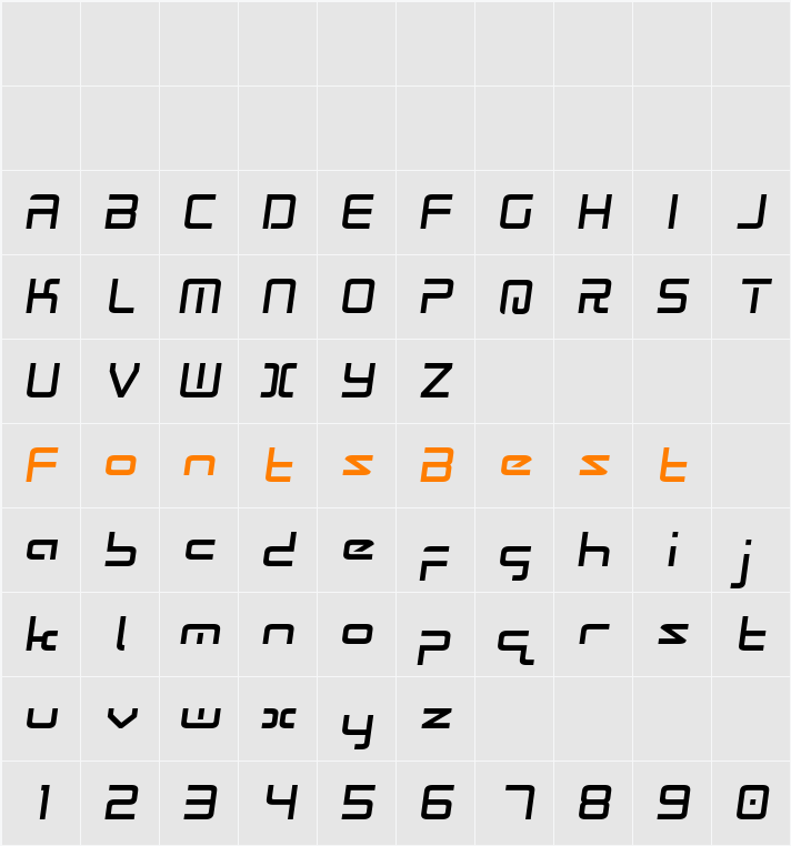 Radio Space Semi-Italic Character Map