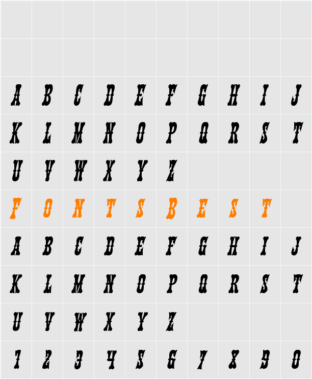 Texas Ranger Condensed Italic Character Map