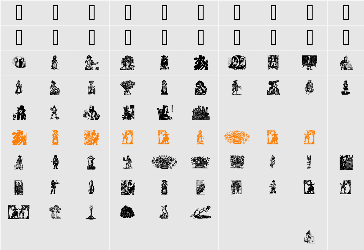 WasWoodcuts Character Map