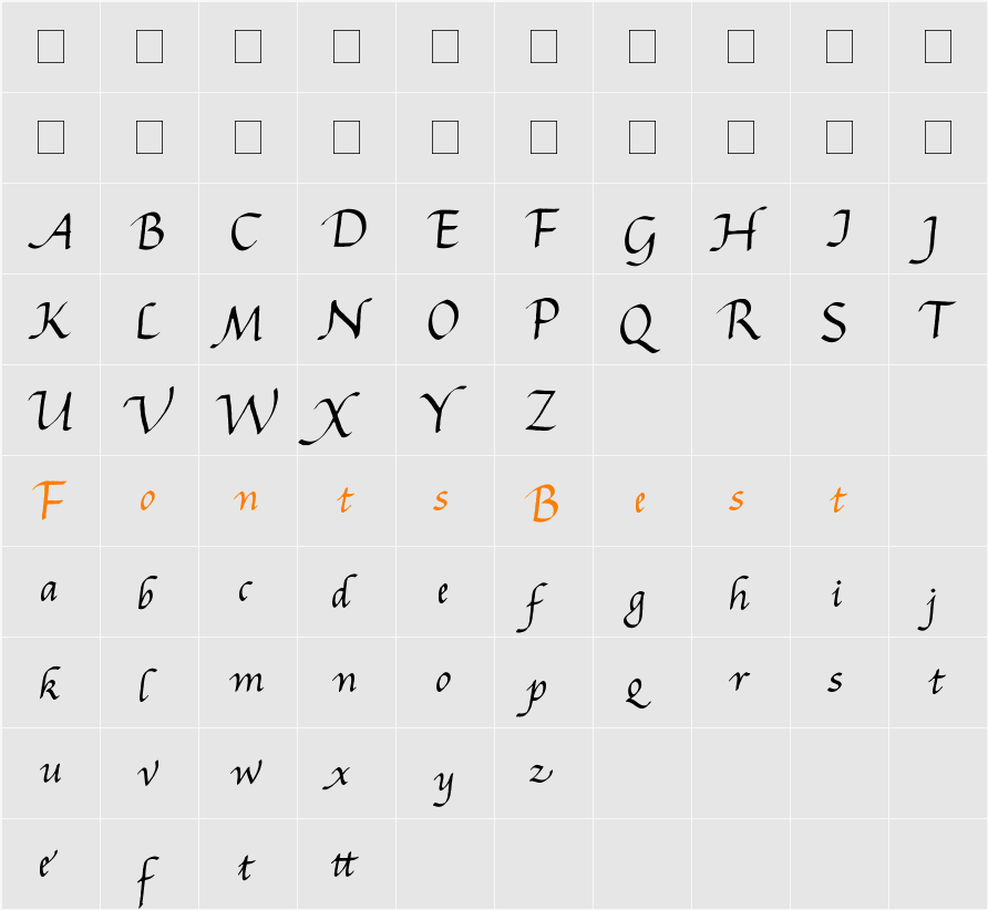 Gourdie Cursive Deux Character Map