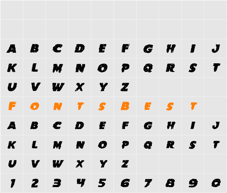 Goblin Creek Expanded Italic Character Map