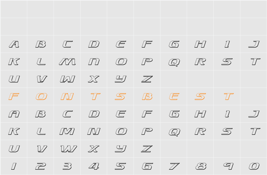 Sky Marshal 3D Italic Character Map