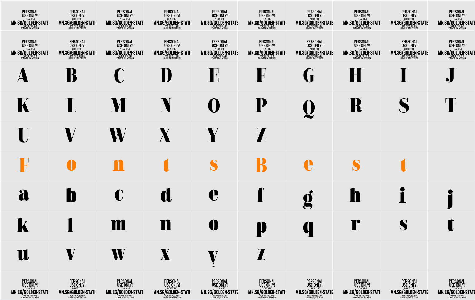 Golden State Serif PERSONAL Black Character Map