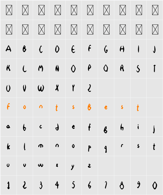 Kawashima Font Character Map