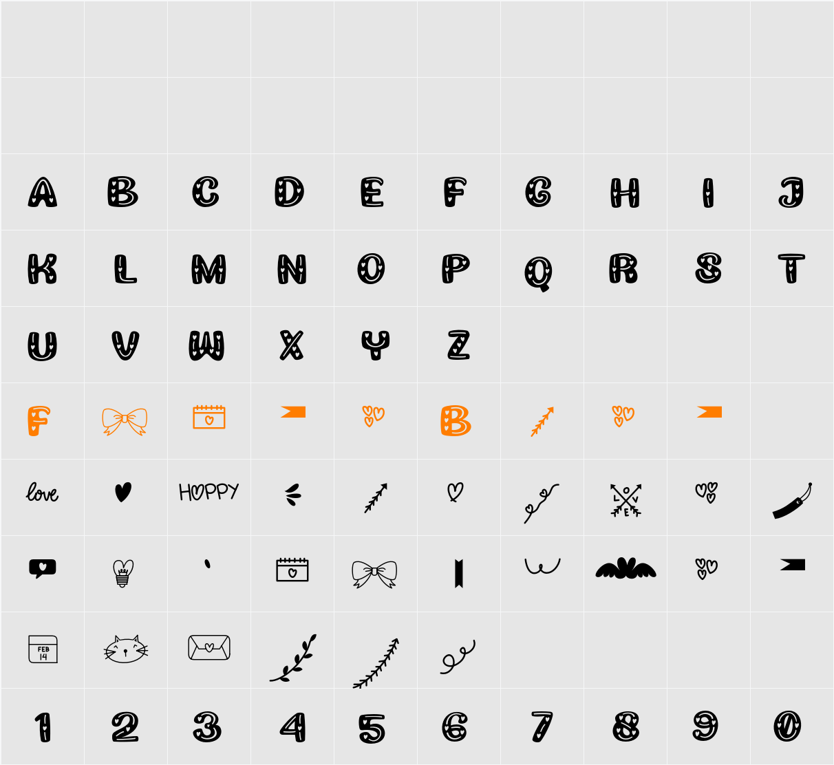 Loving Stroke Character Map