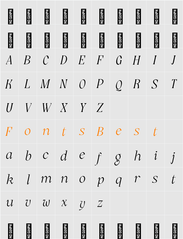 Rogik Extralight Italic Character Map