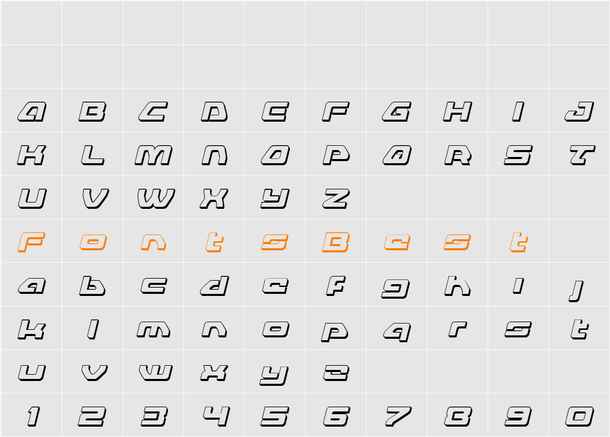 Furian 3D Italic Character Map