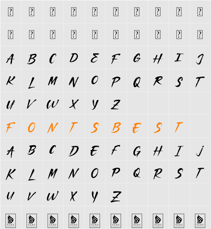Klomang Brush Character Map