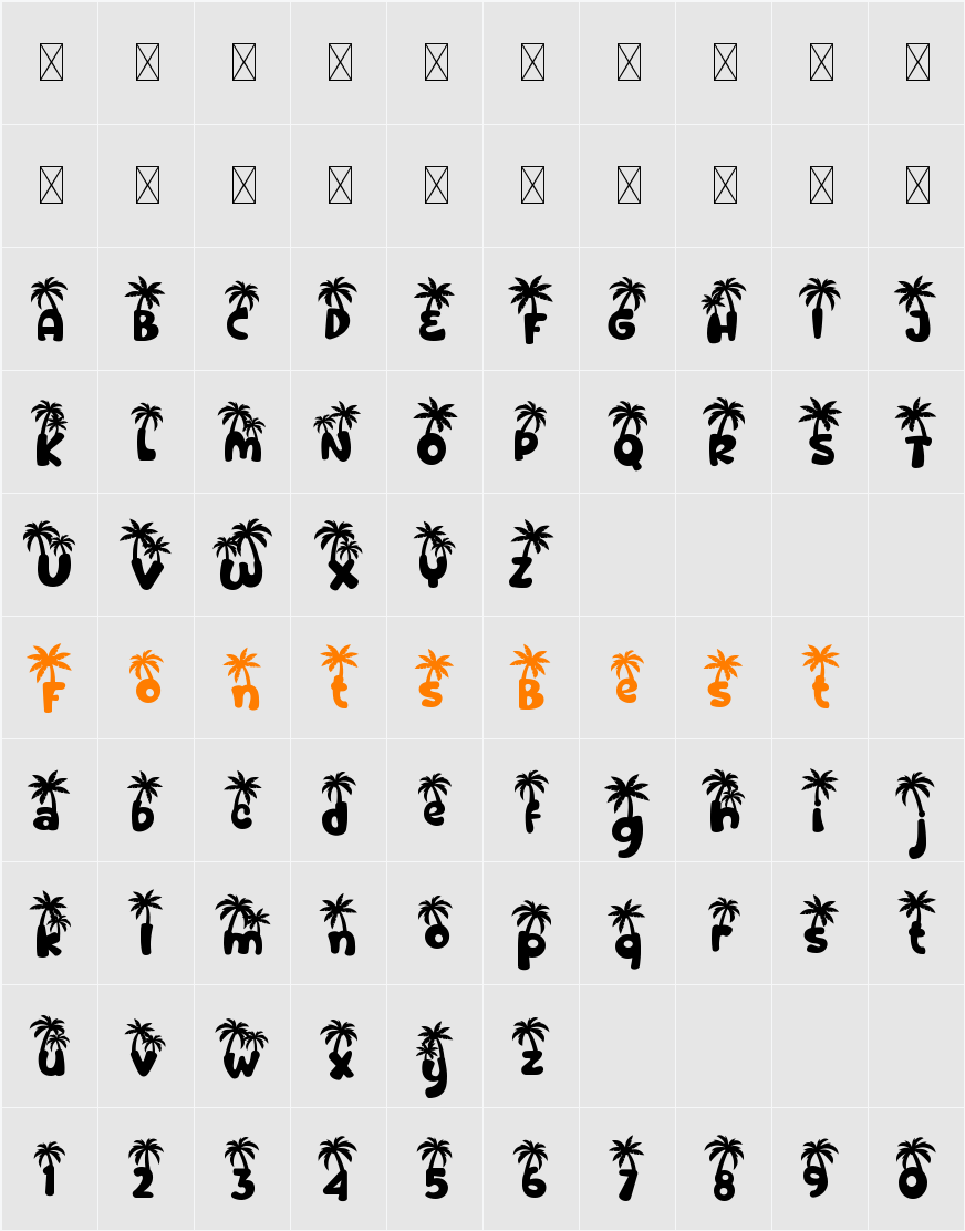 Sandy Toes Palm Character Map