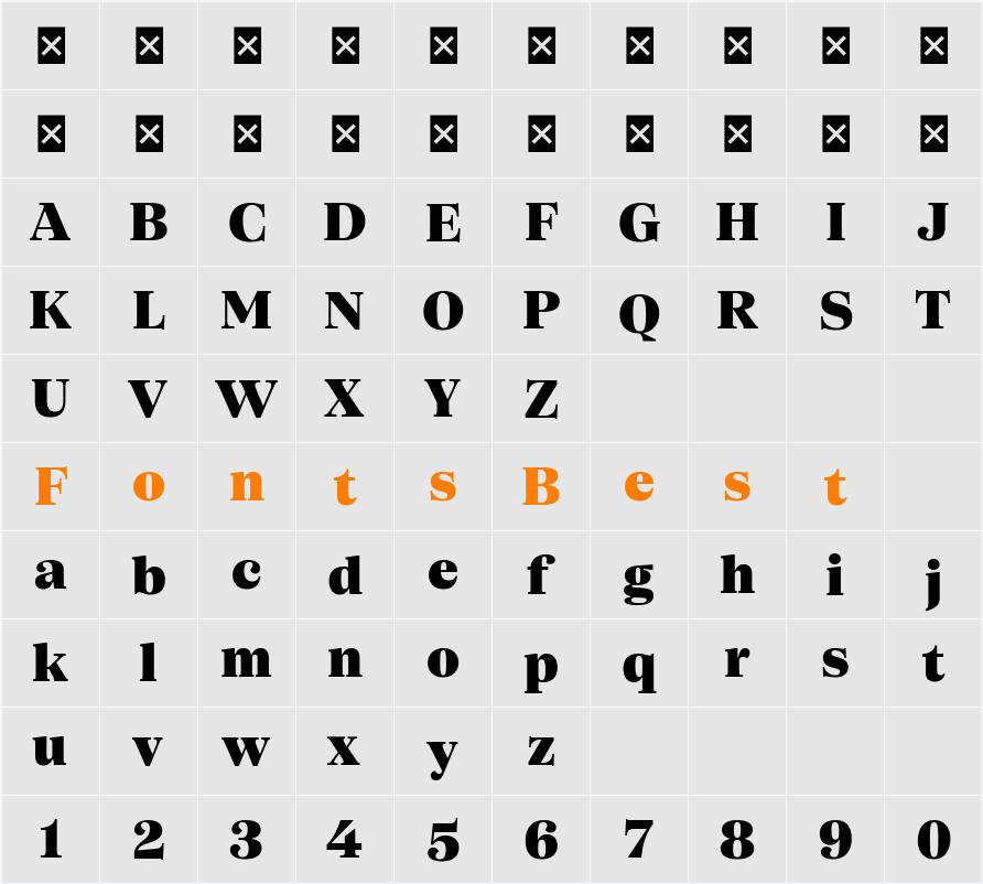 SFT Schrifted Serif TRIAL SH SH Black Character Map