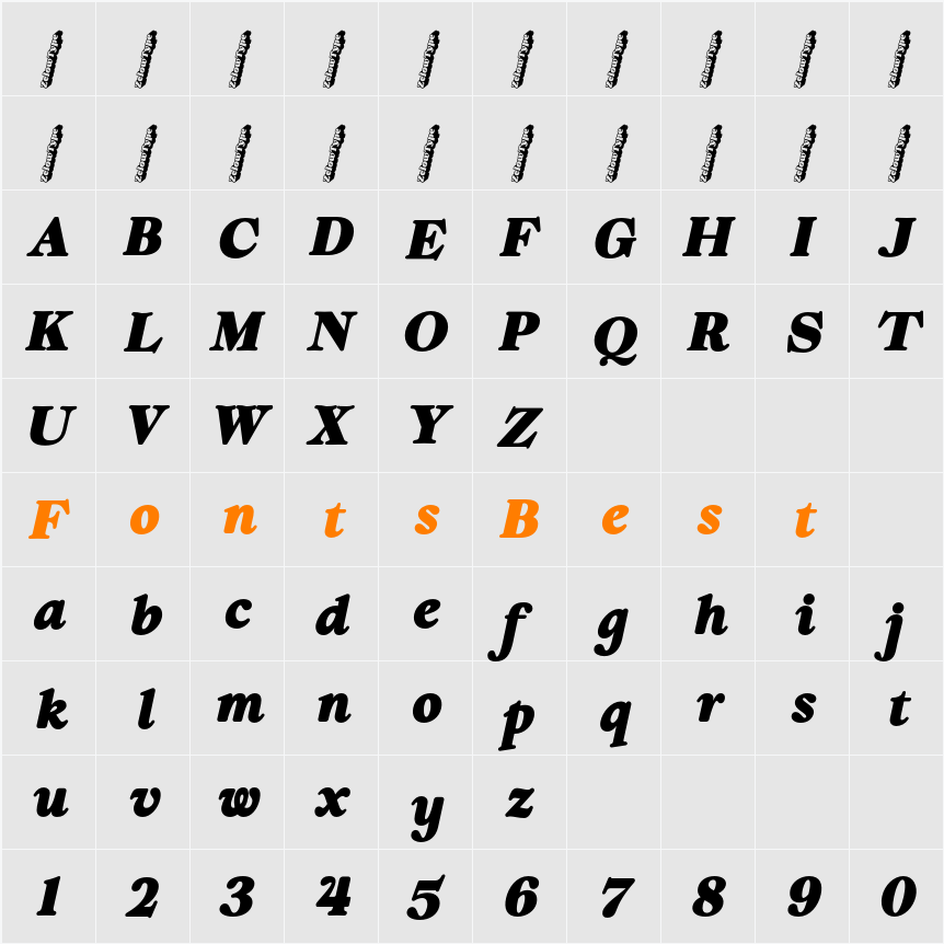ZT Chintzy Heavy Ita Character Map