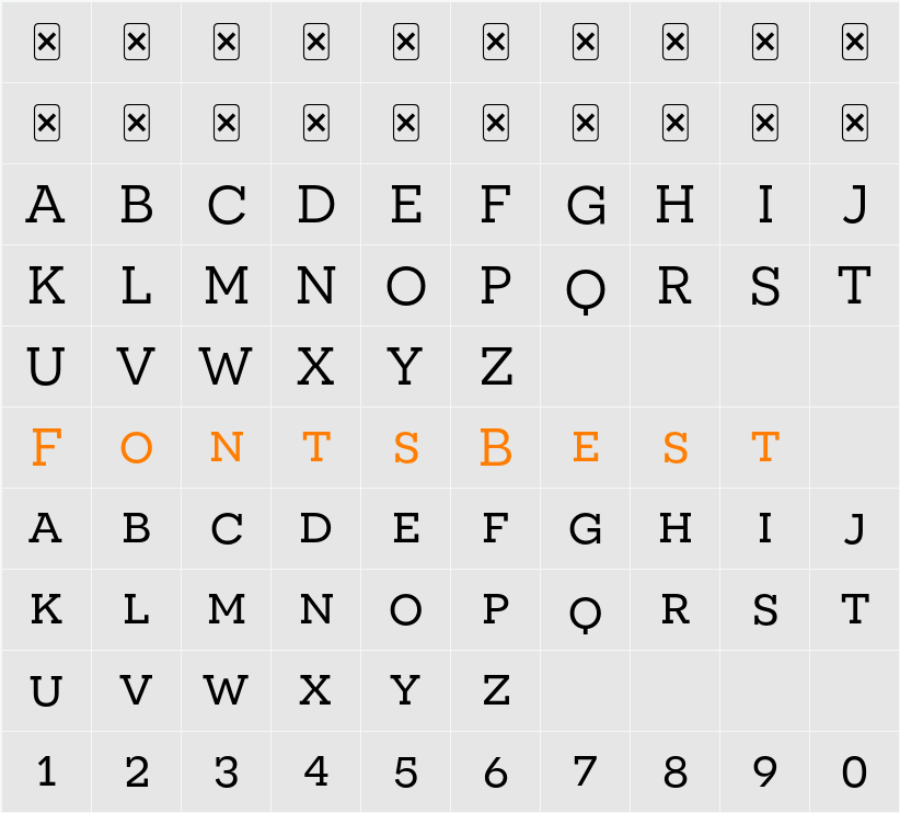 Novecento slab wide Normal Character Map
