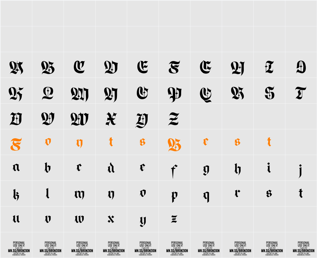 Bronzion Black PERSONAL USE Character Map