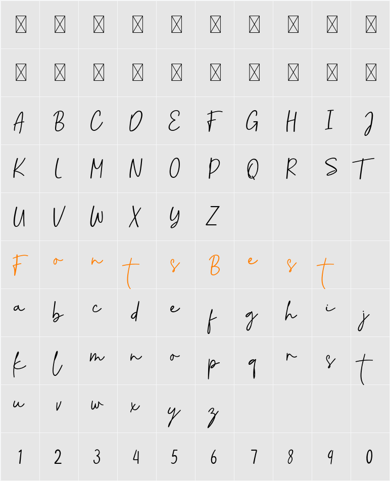 Harvest Bailey Script Character Map