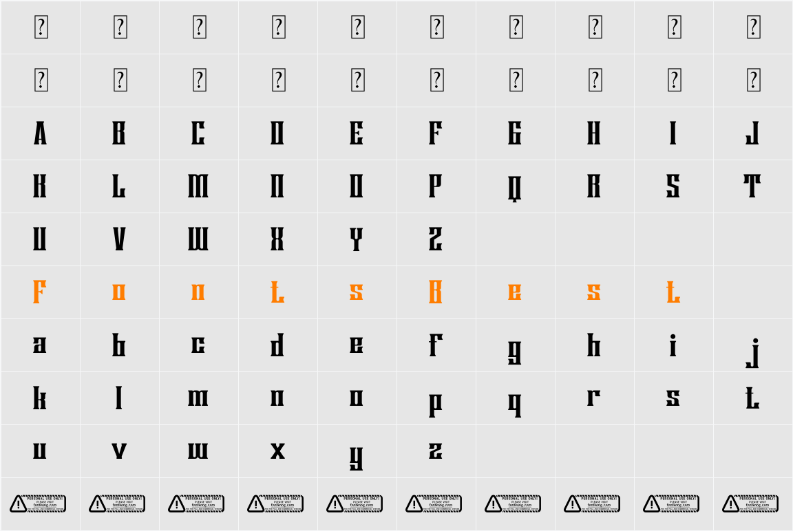Borgona PERSONAL USE ONLY! Character Map