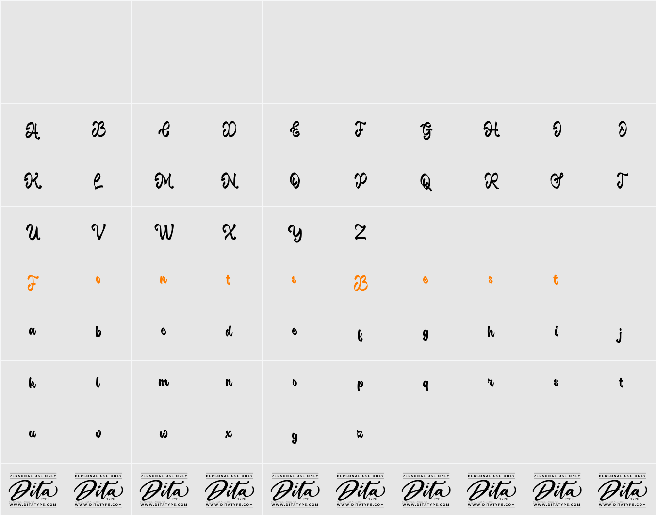 Vintage Stages Personal Use Character Map