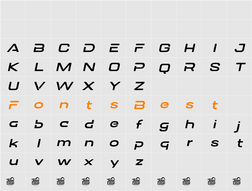 DOVENS Light Slant Character Map