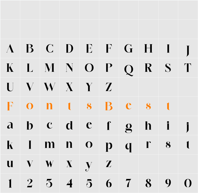Qolara serif Character Map
