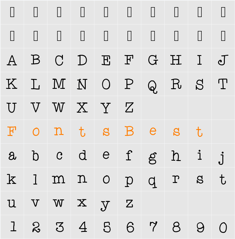 AniTypewriter Character Map