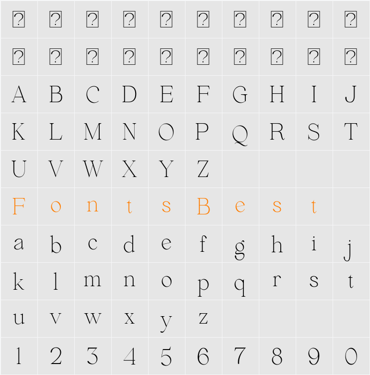 Beautiful Comethrue Thin Ultra Condensed Character Map