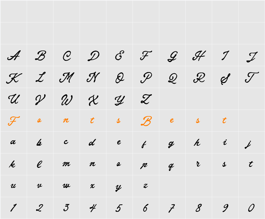 Demo Prime Century Script Character Map